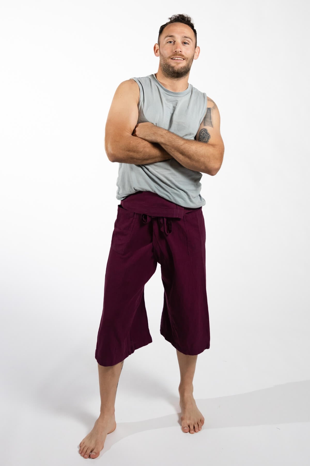 Surya Ethical Cotton Thai Fisherman Shorts for Men - Wine