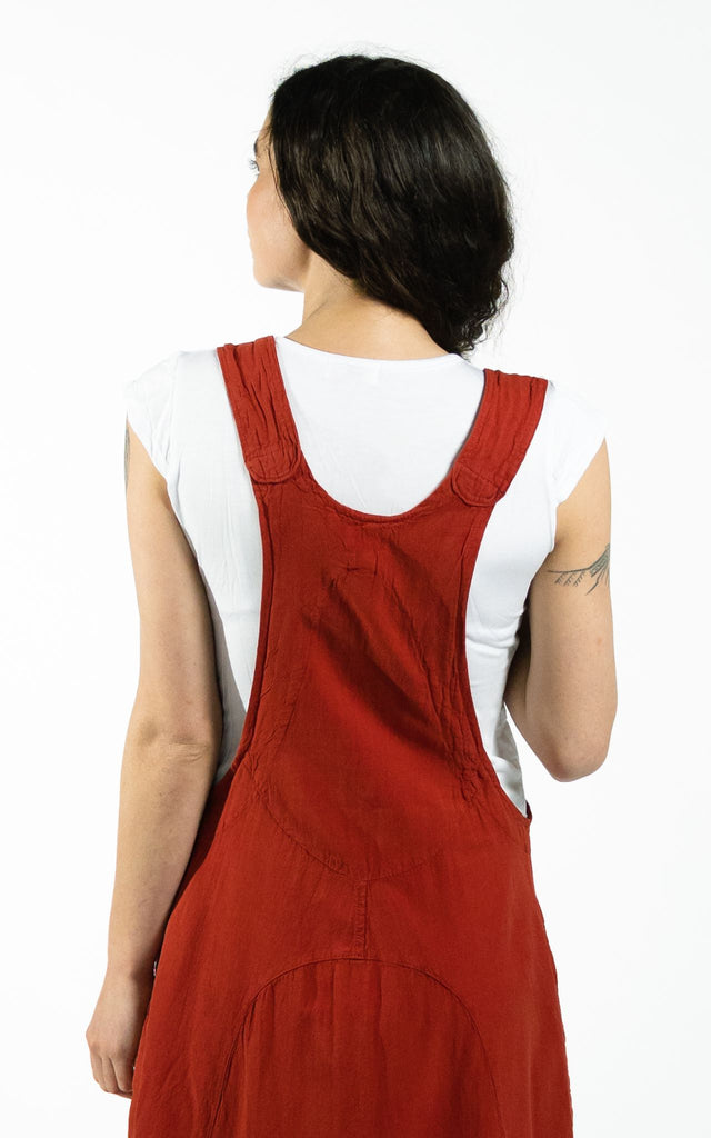 Surya Australia Ethical Cotton Dungaree Dress made in Nepal - Rust
