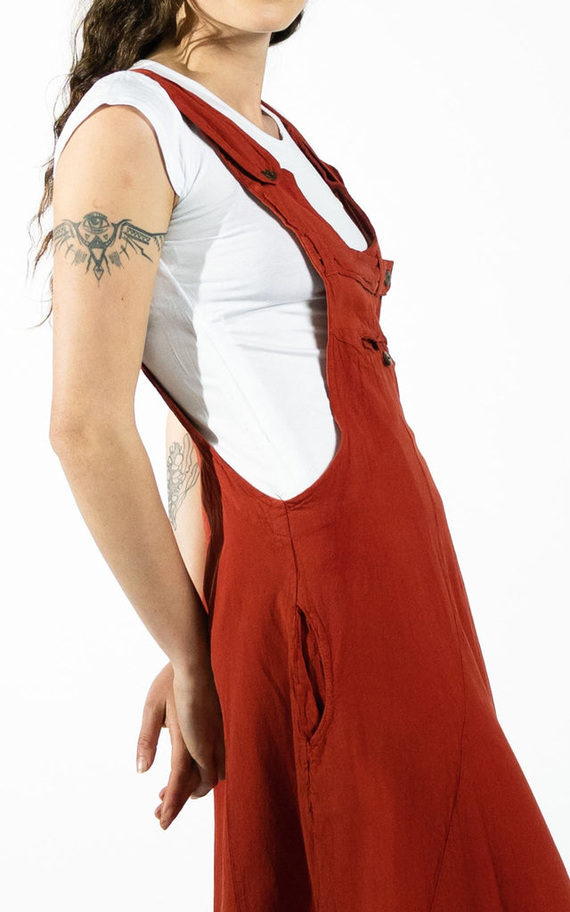 Surya Australia Ethical Cotton Dungaree Dress made in Nepal - Rust