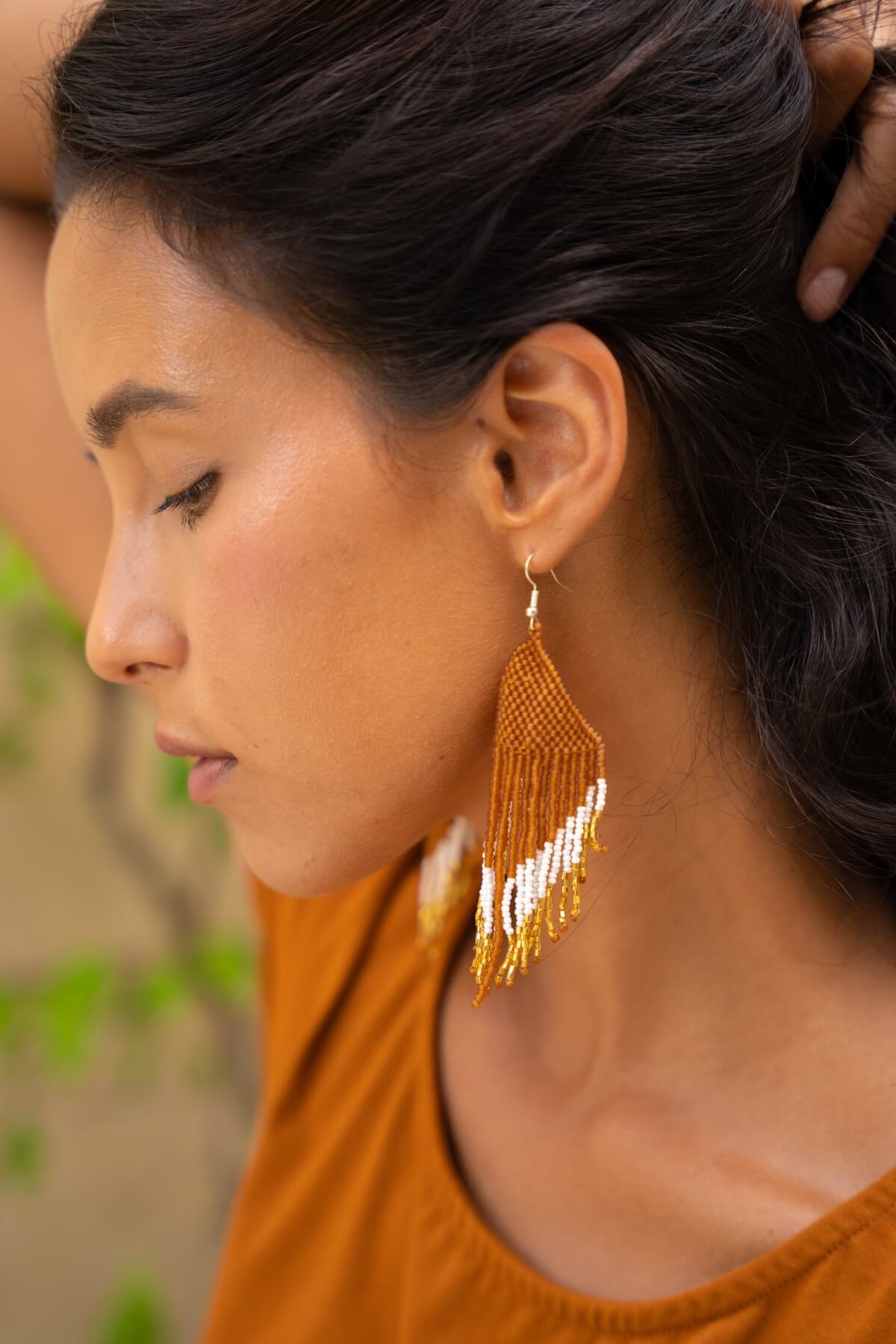 Ethically handmade Glass Bead Earrings - Egyptian Gold
