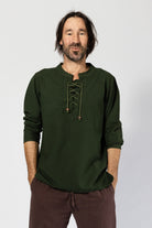 Surya Long Sleeve Cotton Shirt for Men - with tie up rope neckline