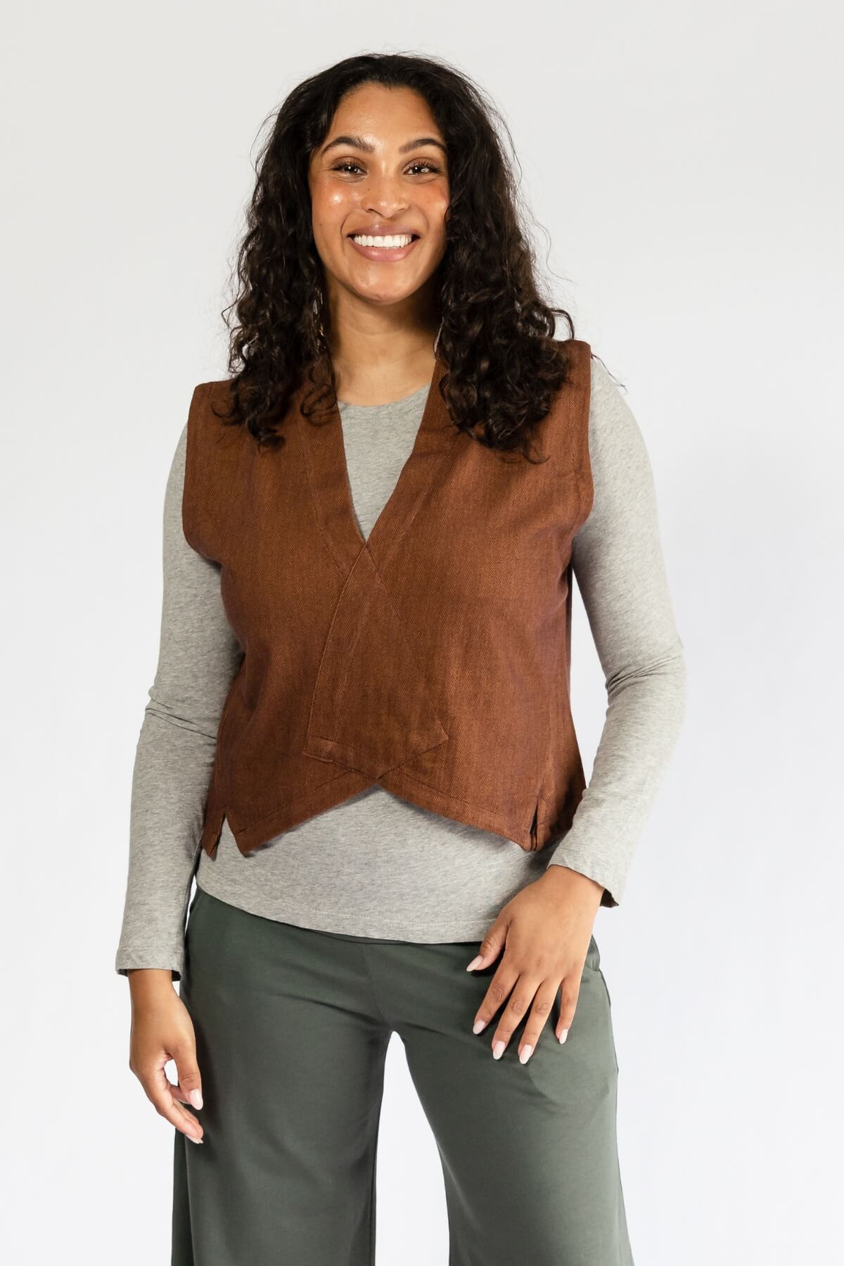 Surya Organic Jacquard Denim Vest - Chocolate Brown