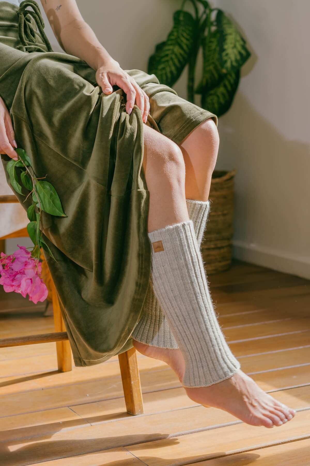 Ethically made merino wool leg warmers for women - Oatmeal