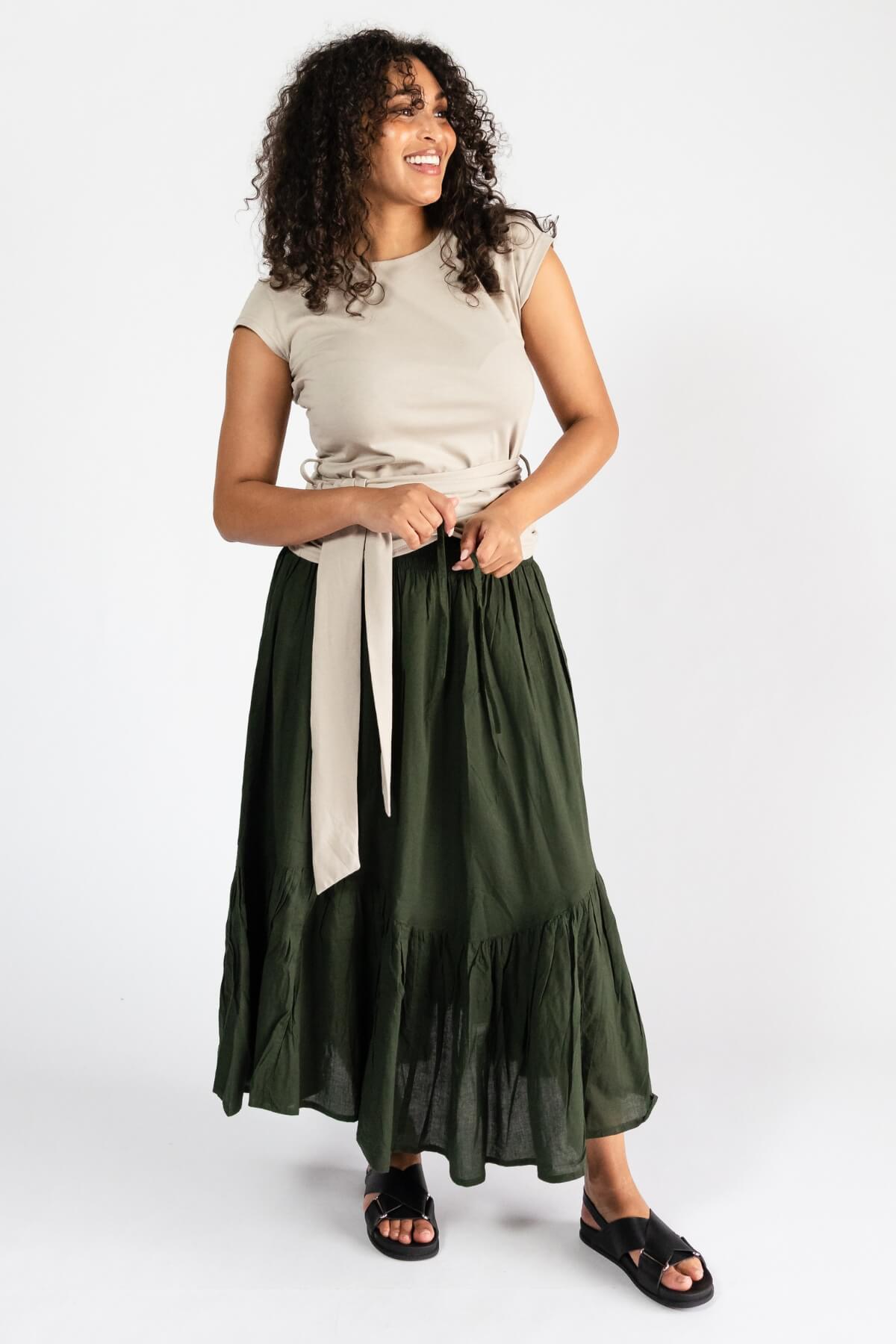Surya Crinkle Cotton Skirt for Women - Green