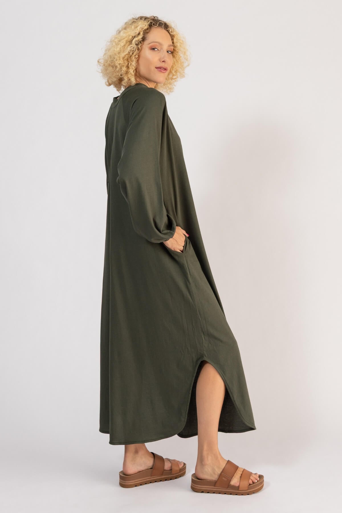 Organic Cotton Long Sleeve Kaftan Dress - right side view