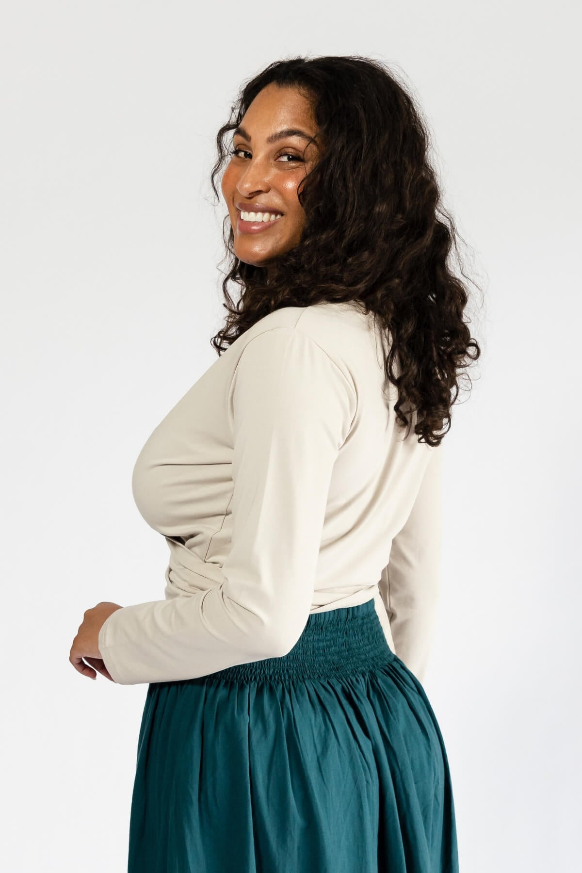 Surya Ethical Long Sleeve Organic Wrap Top - left side view