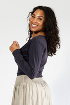 Surya Long Sleeve Organic Wrap Top - left side view