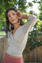 Surya Ethical Organic Wrap Top - three quarter sleeve length