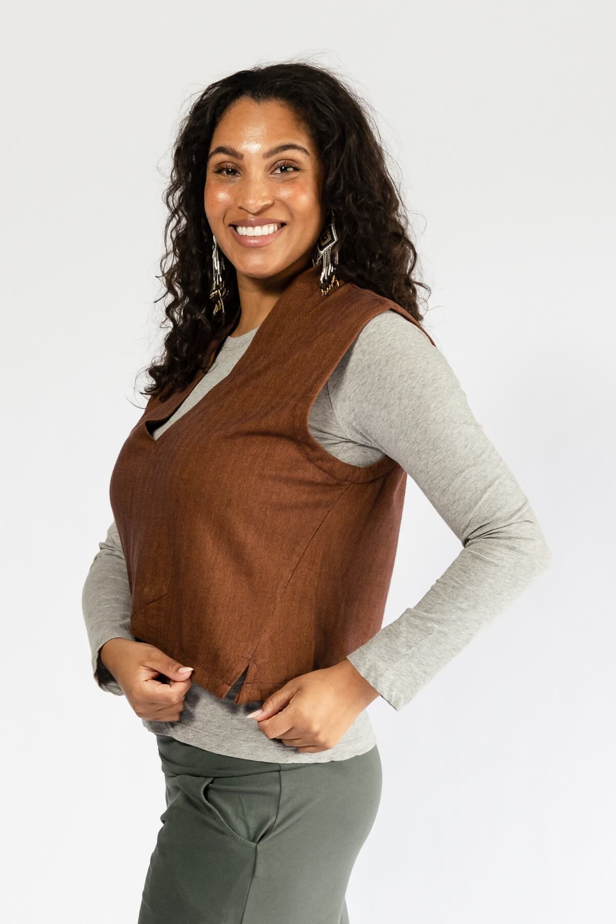 Surya Organic Jacquard Denim Vest - left side view