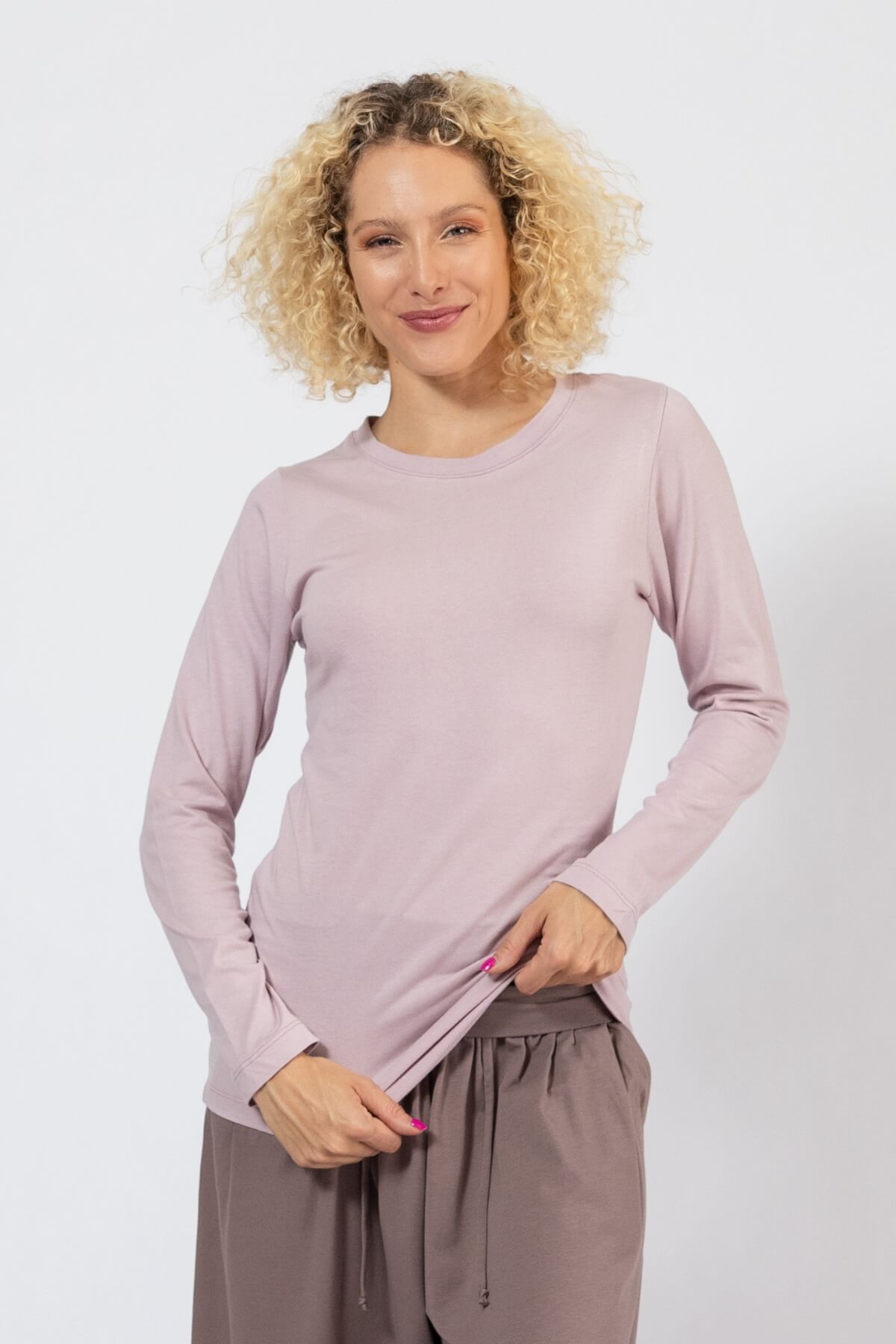 Organic cotton long sleeve tops for women - Blush Pink