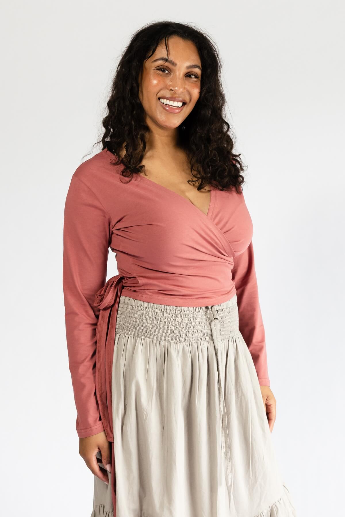 Surya Organic Cotton Long Sleeve Wrap Top - silky smooth organic cotton fabric