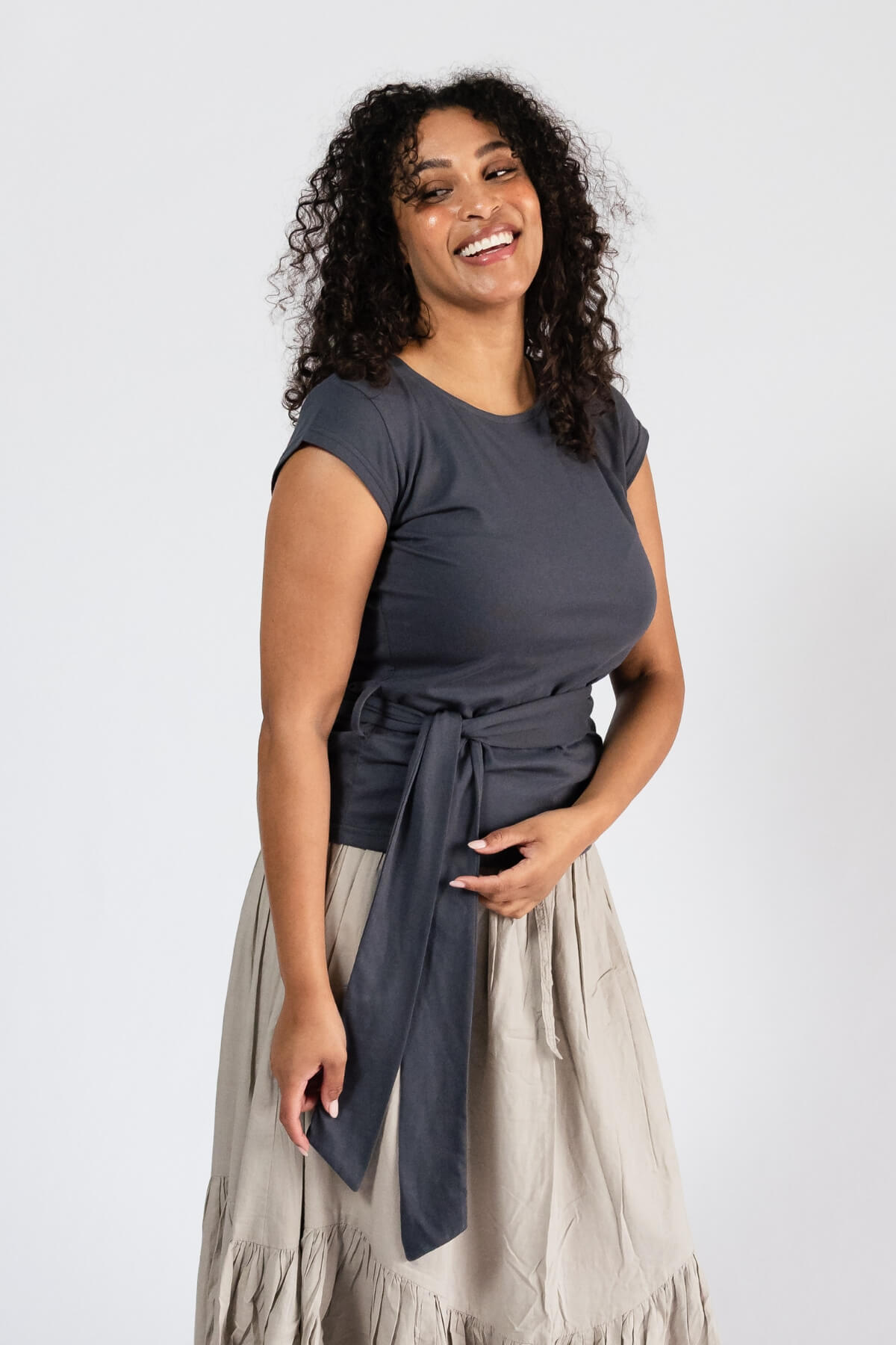 Organic Cotton Capped Sleeve Top for Women - left side view