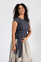 Organic Cotton Capped Sleeve Top for Women - left side view