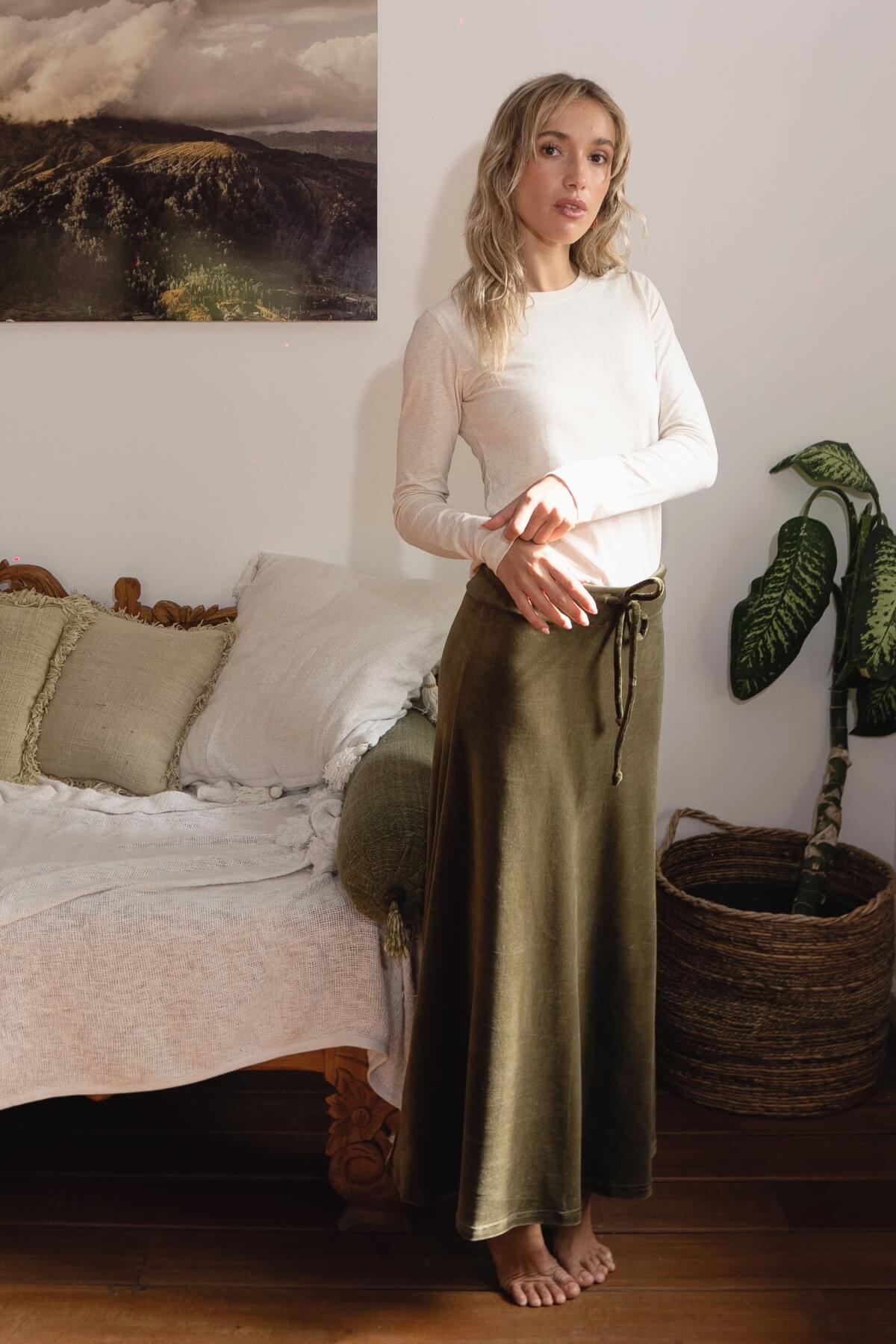 Surya Ethical Velvet Maxi Skirt - on location in Bali