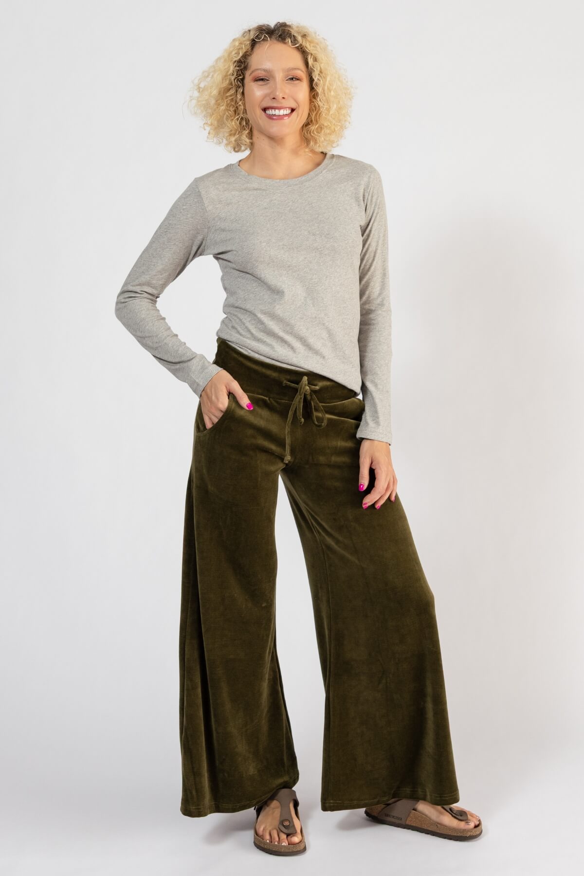 Surya Organic Velvet Palazzo Pants - Olive Green