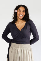 Surya Long Sleeve Organic Wrap Top - Midnight Blue