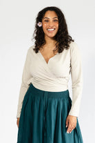 Surya Ethical Long Sleeve Organic Wrap Top - Oatmeal