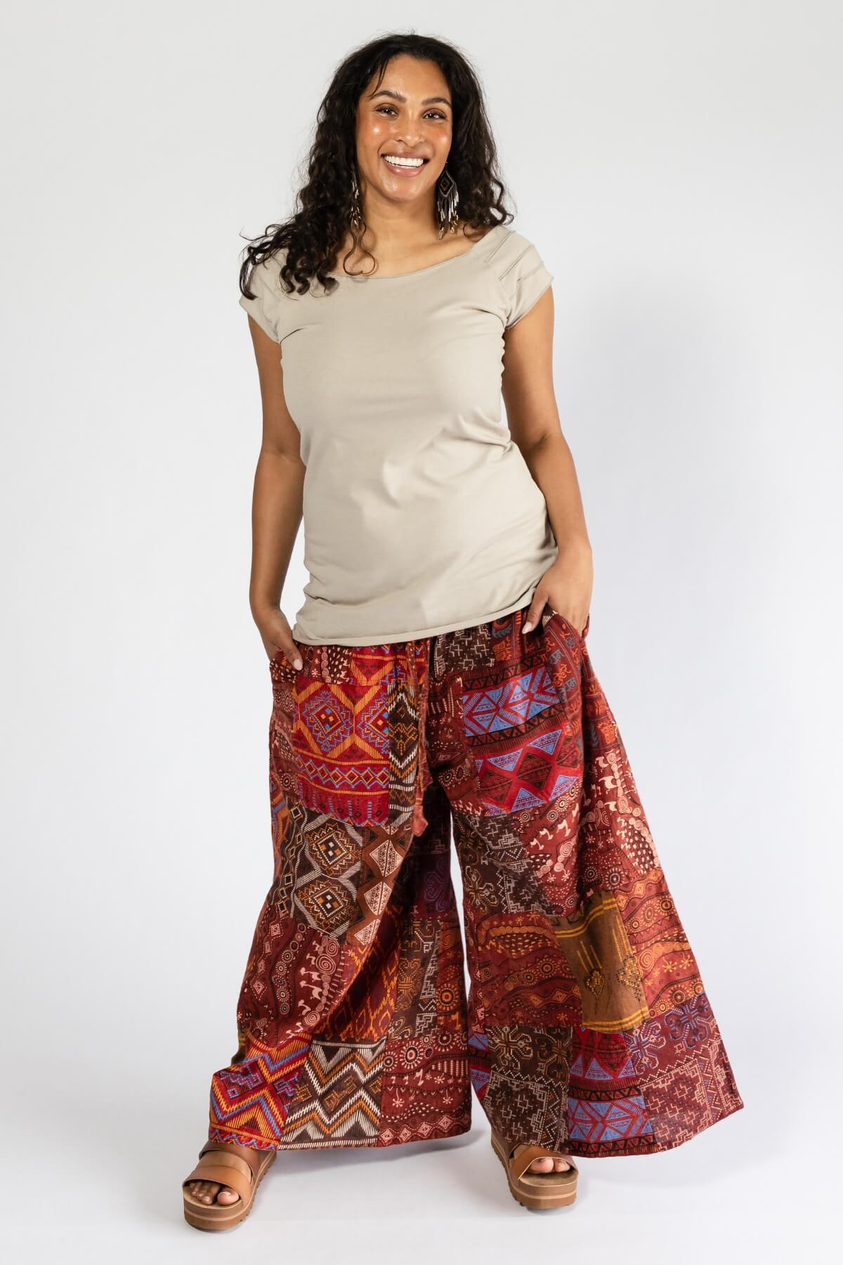 Cotton Patchwork Palazzo Pants - ethically made in Nepal