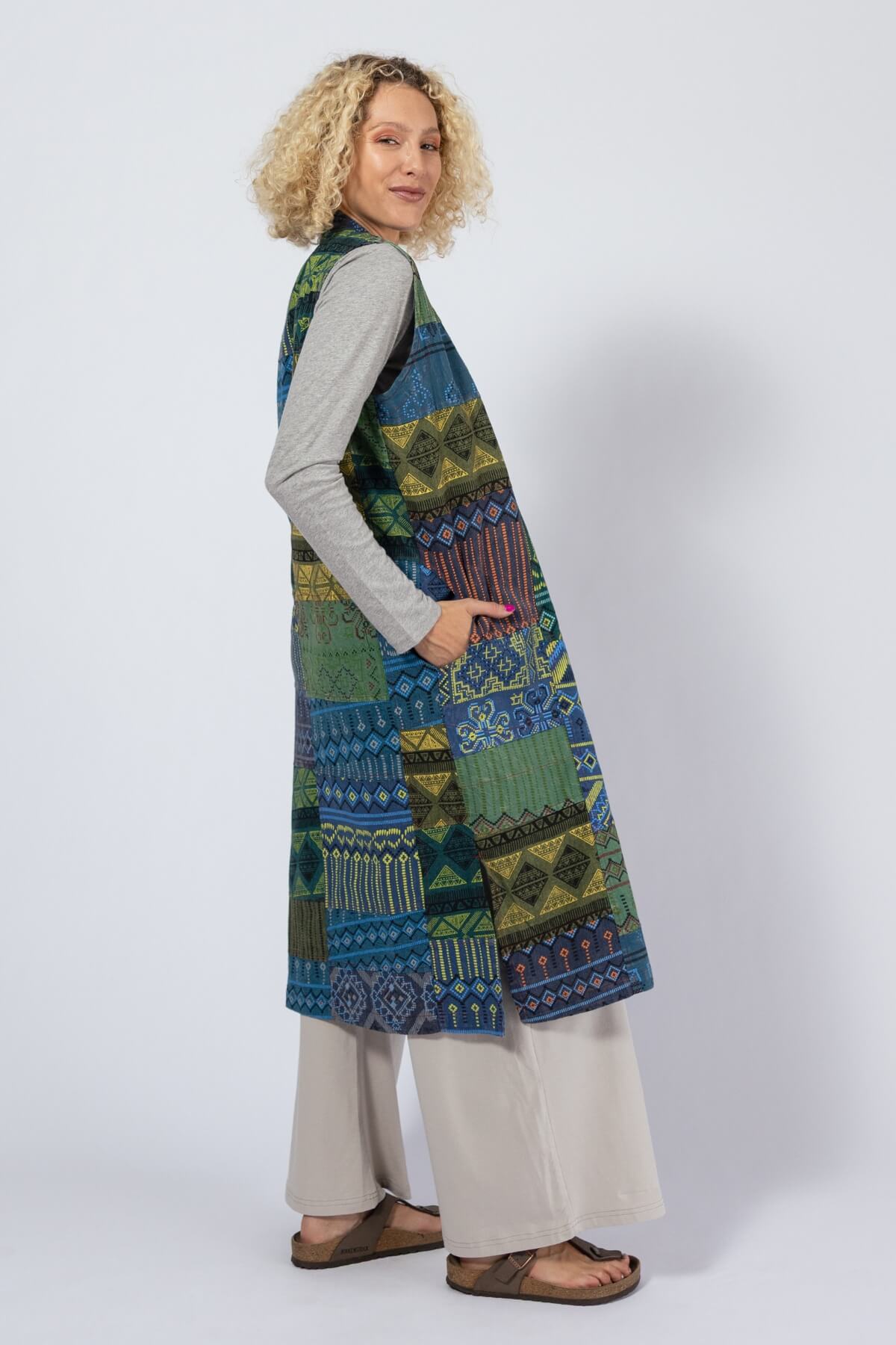 Cotton Sleeveless Patchwork Jacket for Women - right side view