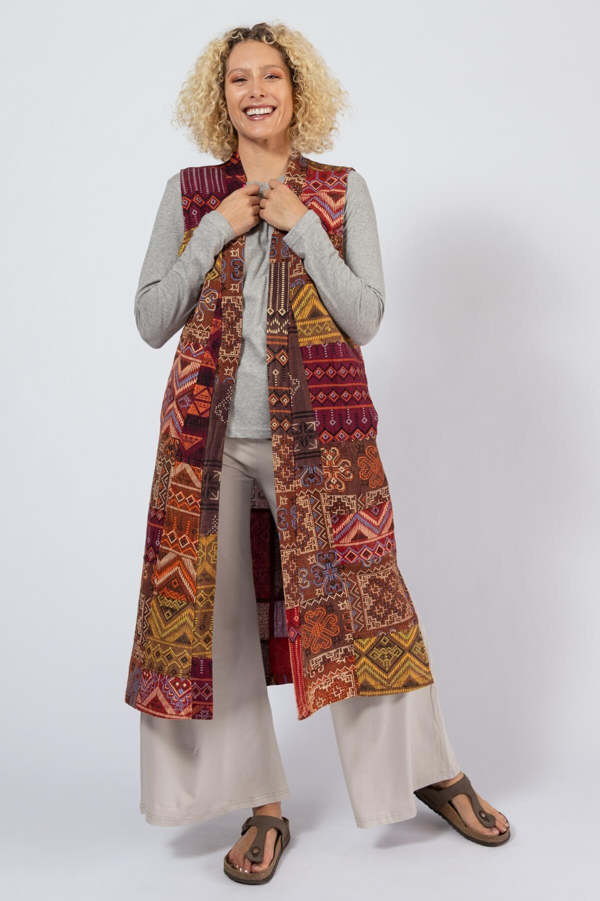 Ethical Sleeveless Patchwork Jacket for Women - open style coat