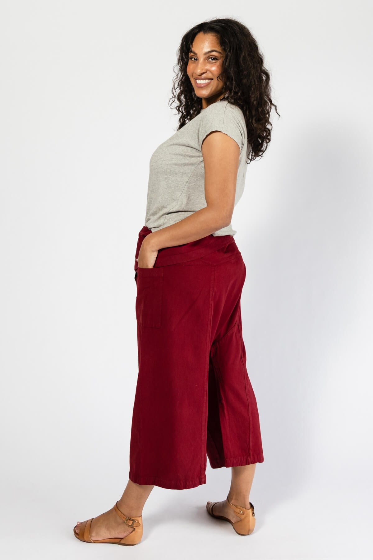 Surya Cotton Thai Fisherman Shorts for Women - left side view