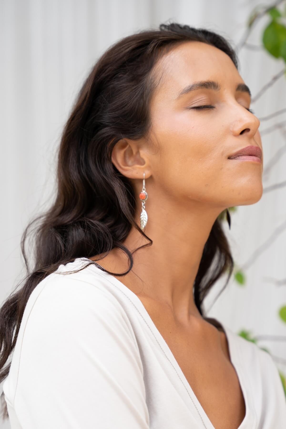 Surya Tibetan style leaf earrings made in Nepal 