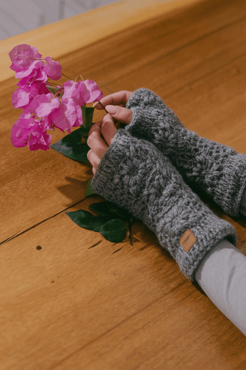 Mulesing Free Wool Fingerless Gloves made in Nepal - Grey