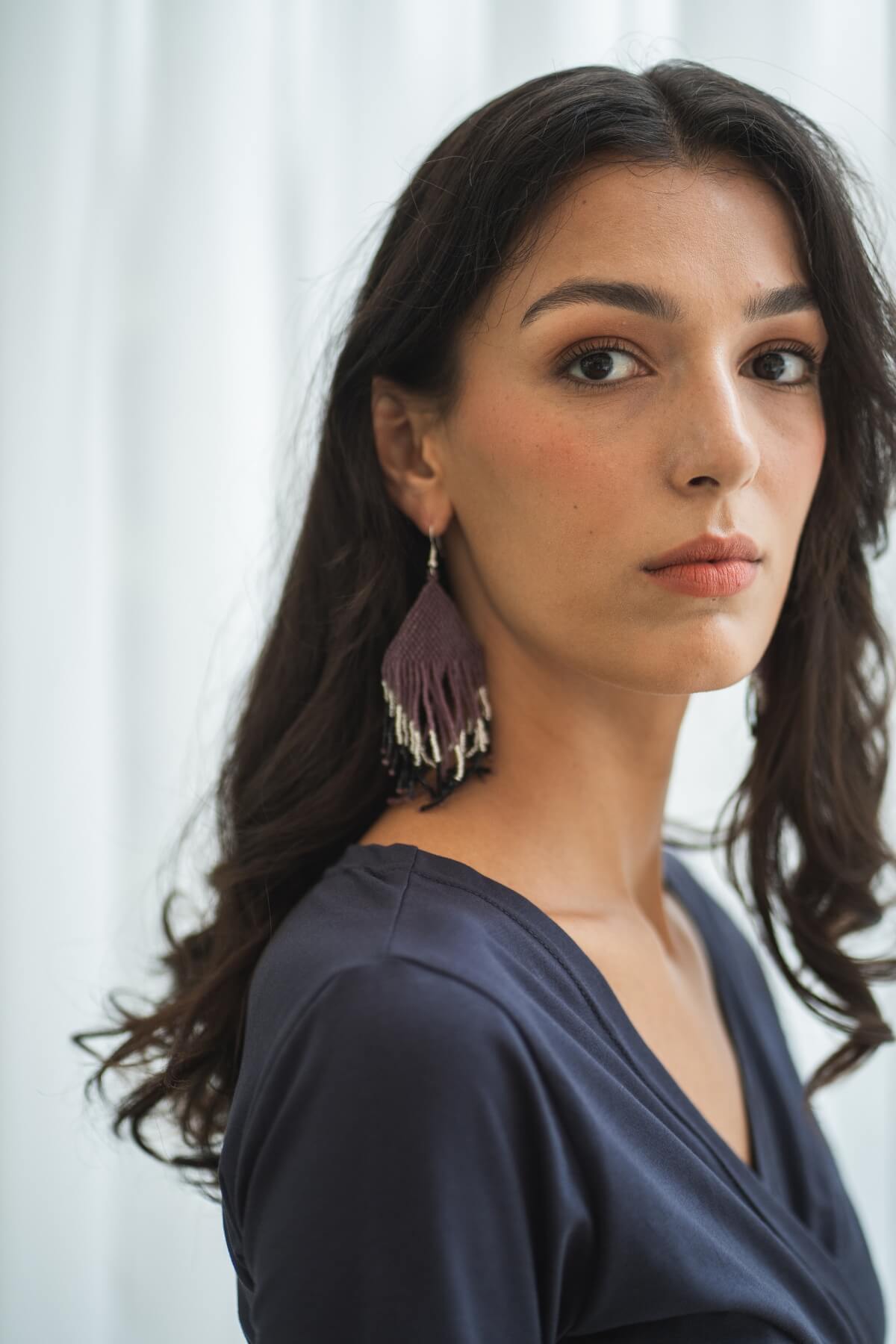 Surya Glass Bead Earrings - Lavender