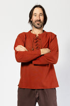 Surya Long Sleeve Cotton Top for Men - with tie up rope neckline