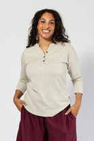 Surya Organic Cotton 3/4 Sleeve Jacquard weave top for women - Oatmeal