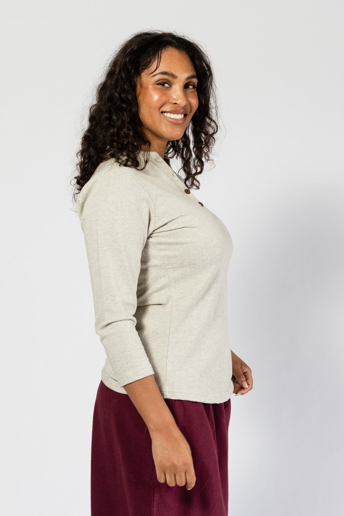 Surya Organic Cotton 3/4 Sleeve Jacquard weave top for women - right side view