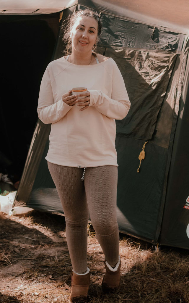 Surya Australia Ethical Organic Cotton Jacquard 'Asana' Leggings made in Nepal - Coffee