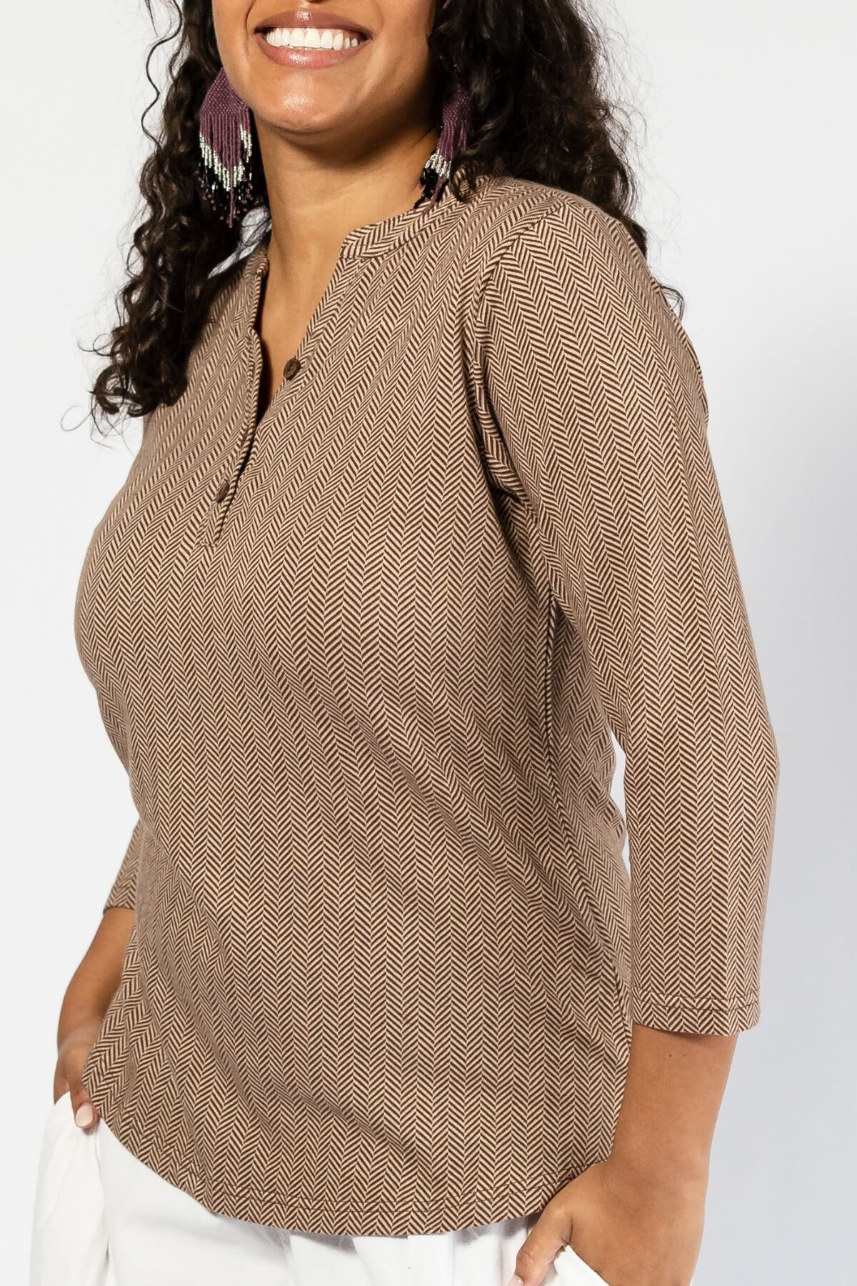 Surya Organic Cotton Jacquard Tops for Women - herringbone weave detail