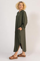 Organic Cotton Long Sleeve Kaftan Dress - left side view