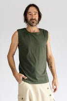 Surya Organic Cotton Singlet Top for Men - detail on shoulder
