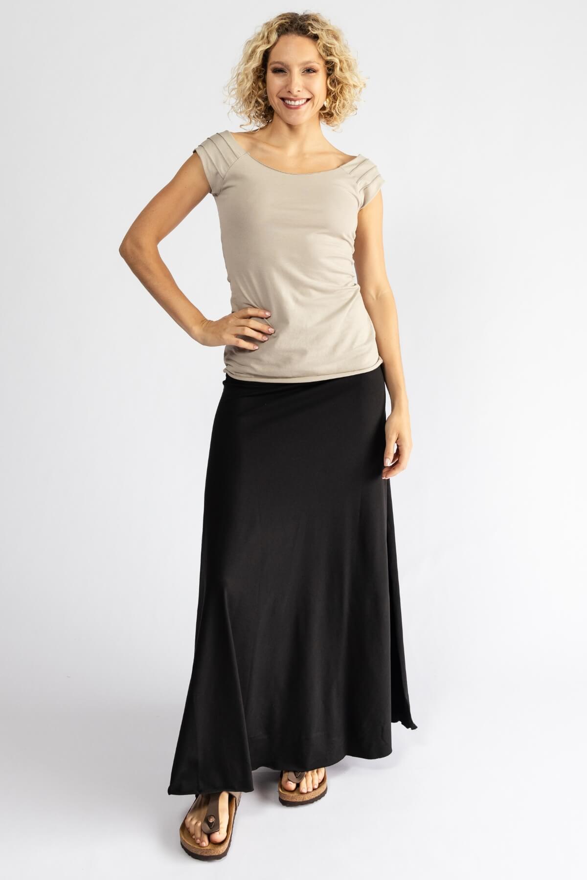 Organic Cotton Maxi Skirt with turn down waistband for Women