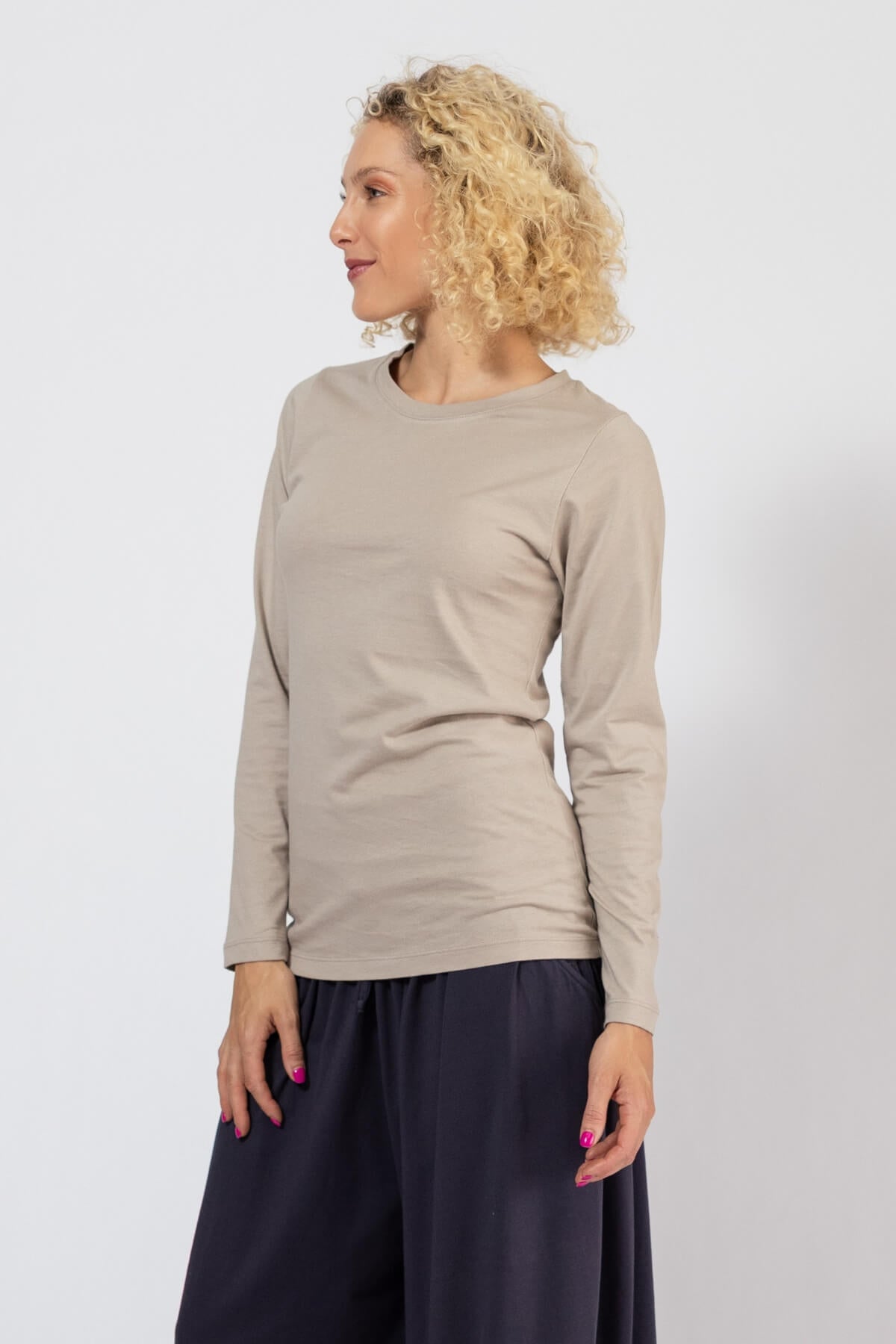 Organic cotton long sleeve top for women - left side view
