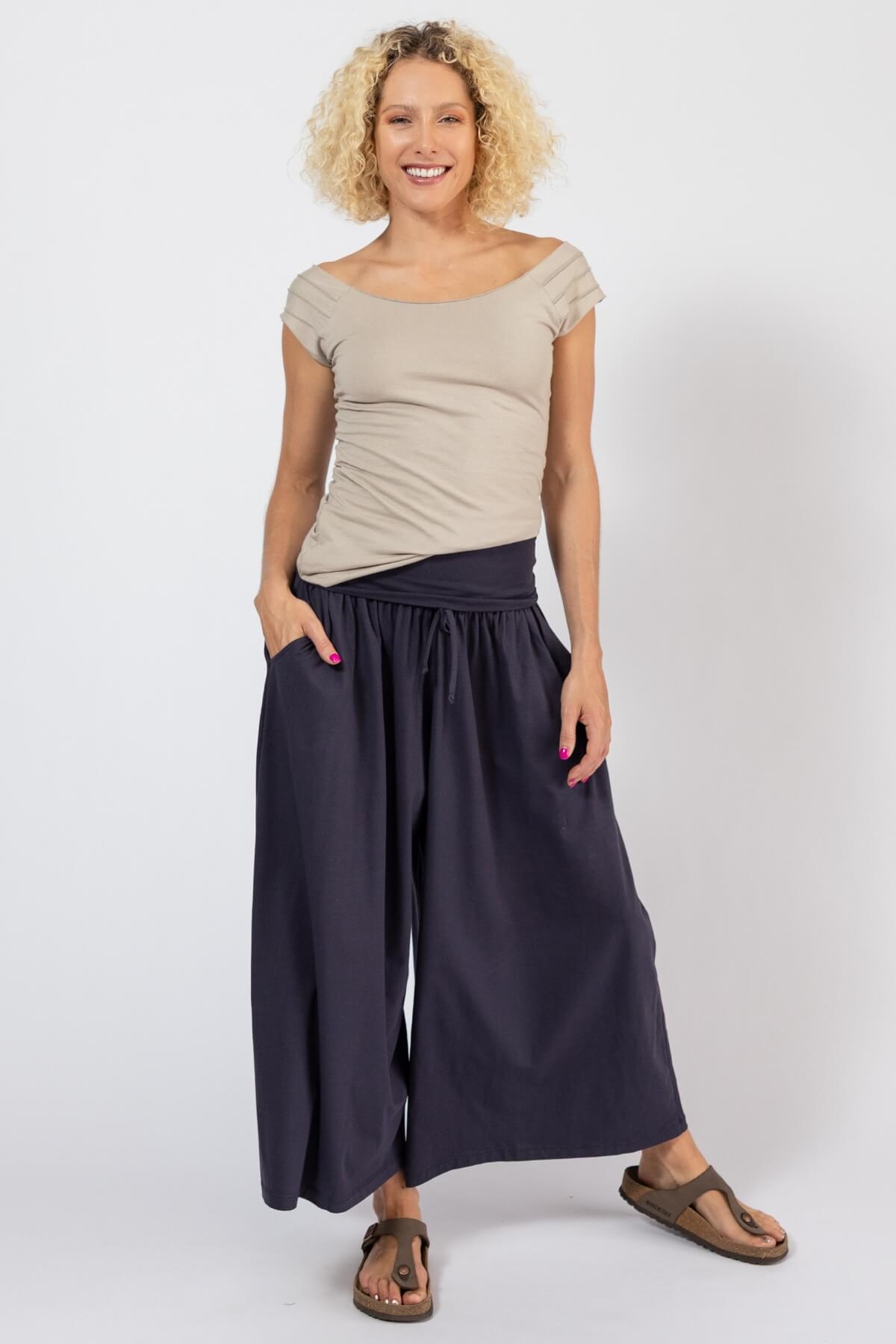 Surya Organic Cotton palazzo Pants for Women - midnight blue