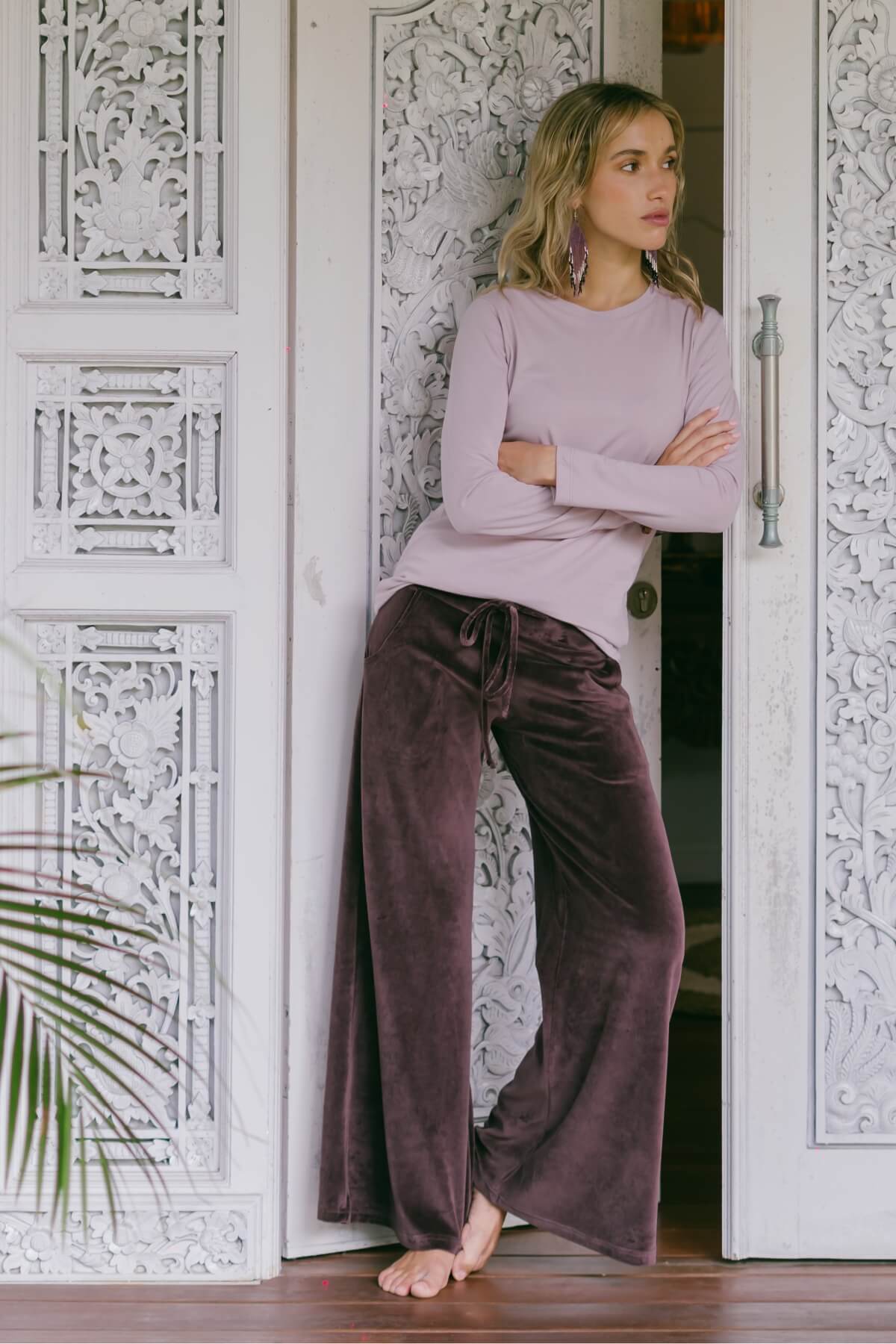 Organic Velvet Palazzo Pants - on location in Bali