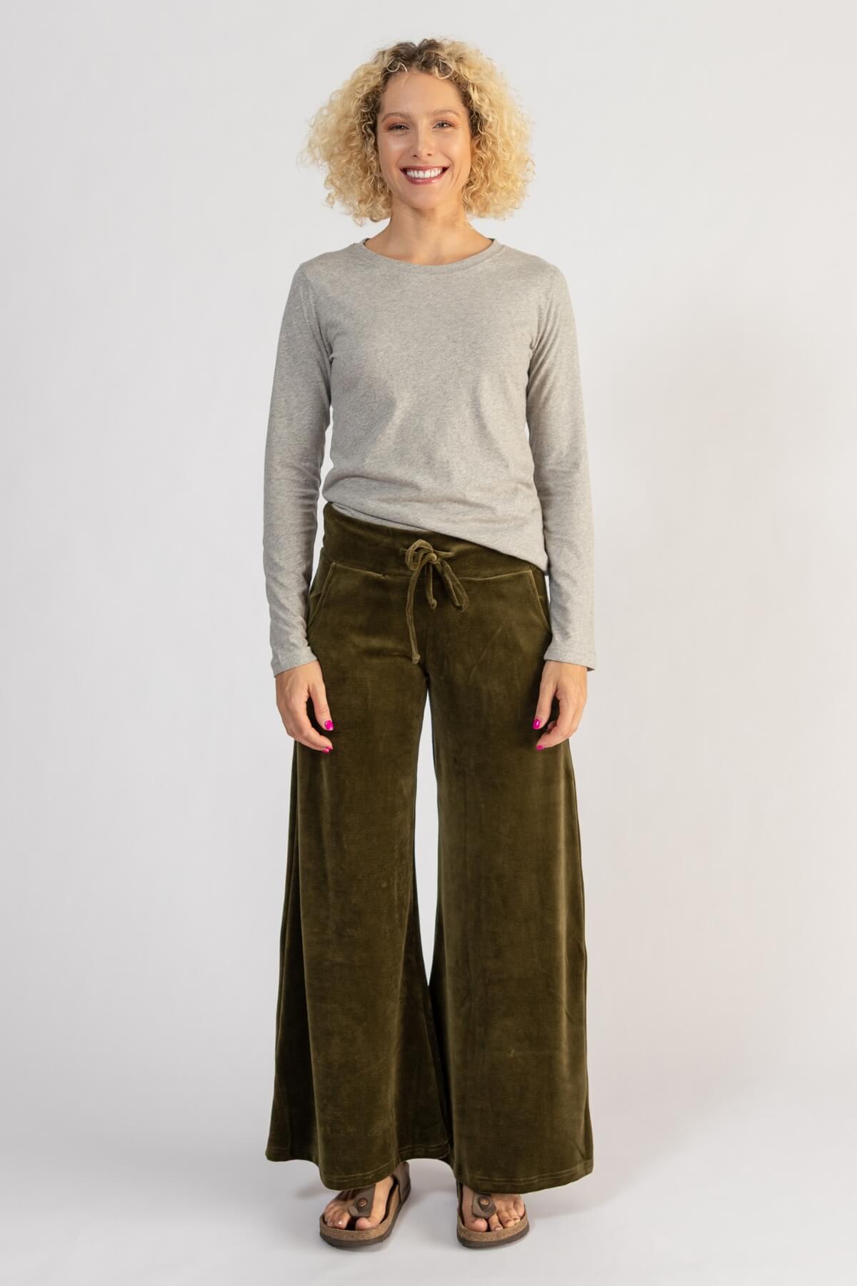 Surya Organic Velvet Palazzo Pants - with comfortable flat waistband