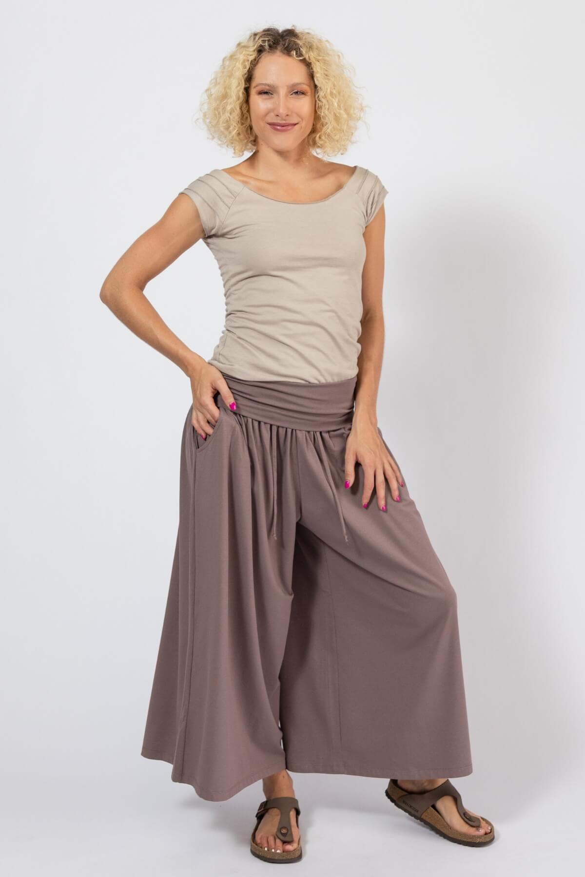 Organic Wide Leg Pants for Women - Dusty Mauve