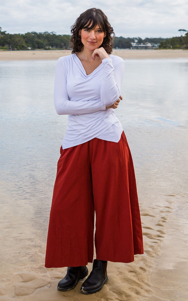 Surya Australia Ethical Cotton Palazzo Pants from Nepal - Rust