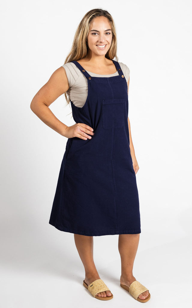 Surya Australia Ethical Cotton 'Ayla' Pinafore made in Nepal - Dark Blue