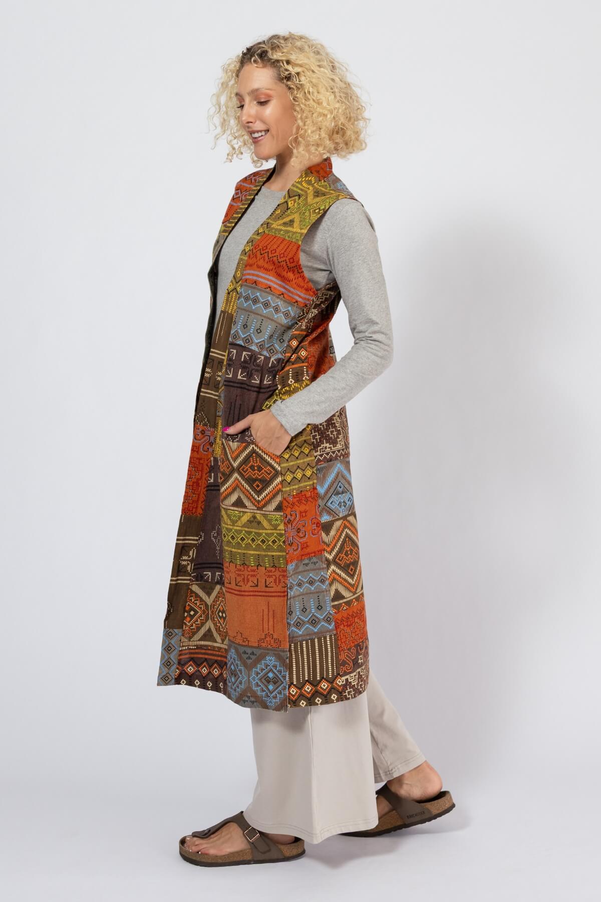 Cotton Sleeveless Patch Jacket for Women - left side view