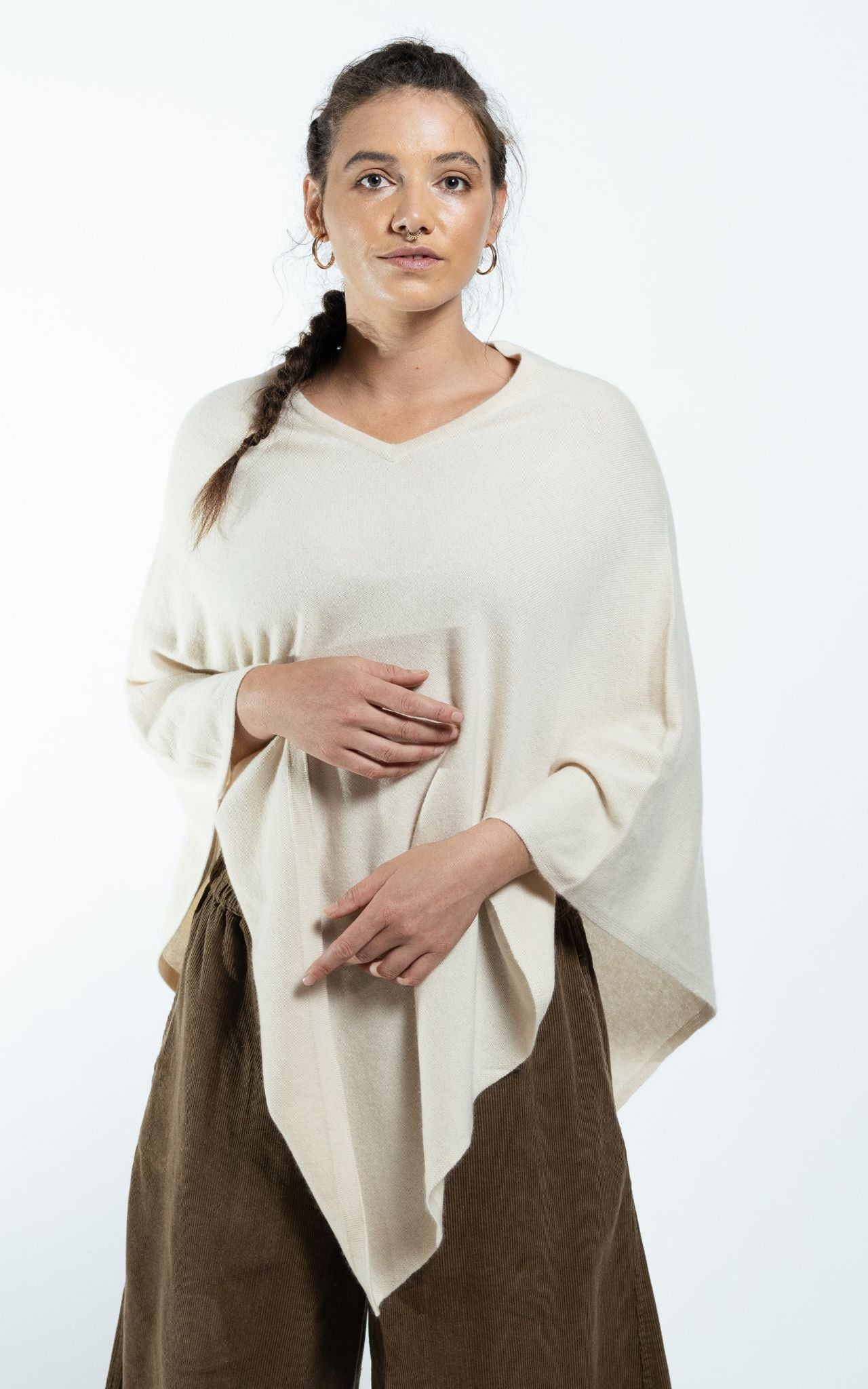 Surya Australia Ethical Cashmere Poncho made in Nepal - Oatmeal
