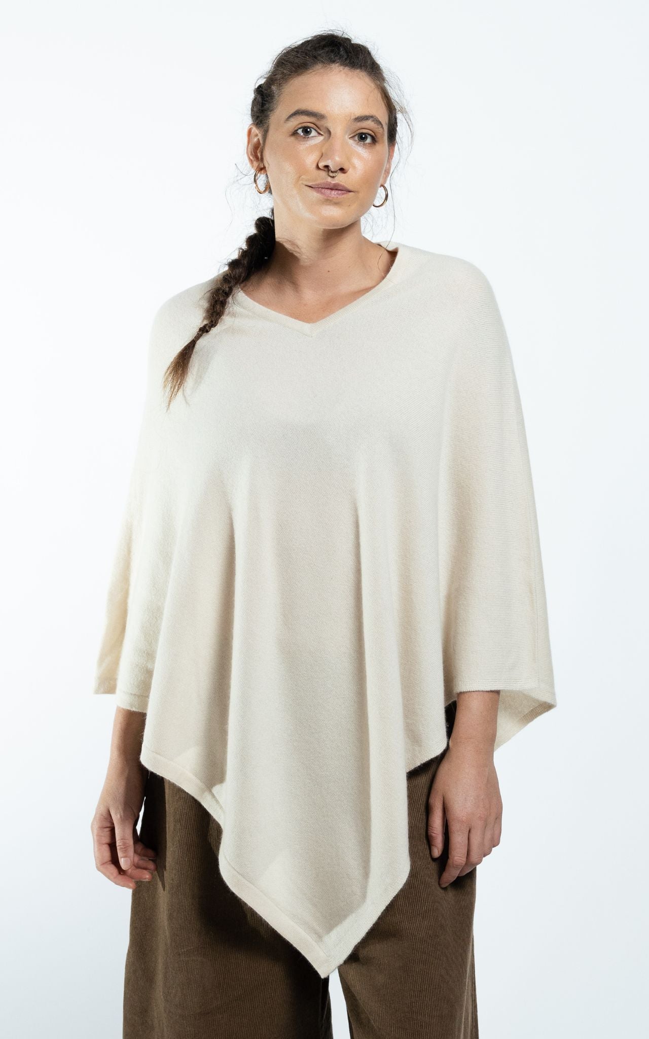 Surya Australia Ethical Cashmere Poncho made in Nepal - Oatmeal