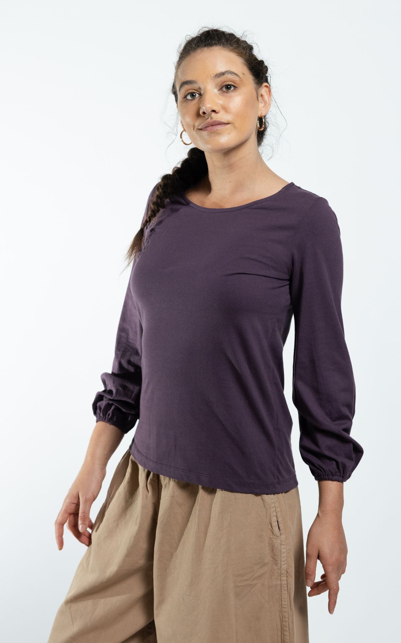 Surya The Label Ethical Organic Cotton 'Zoé' Top made in Nepal - Eggplant