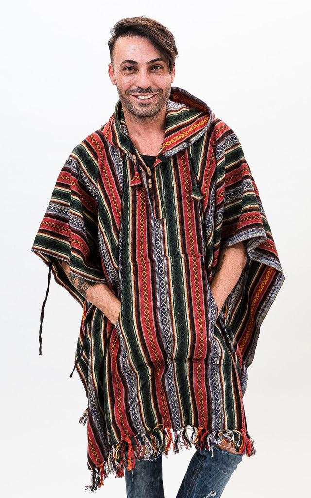 Surya Thick, Heavy Cotton Festival Poncho made in Nepal - Red