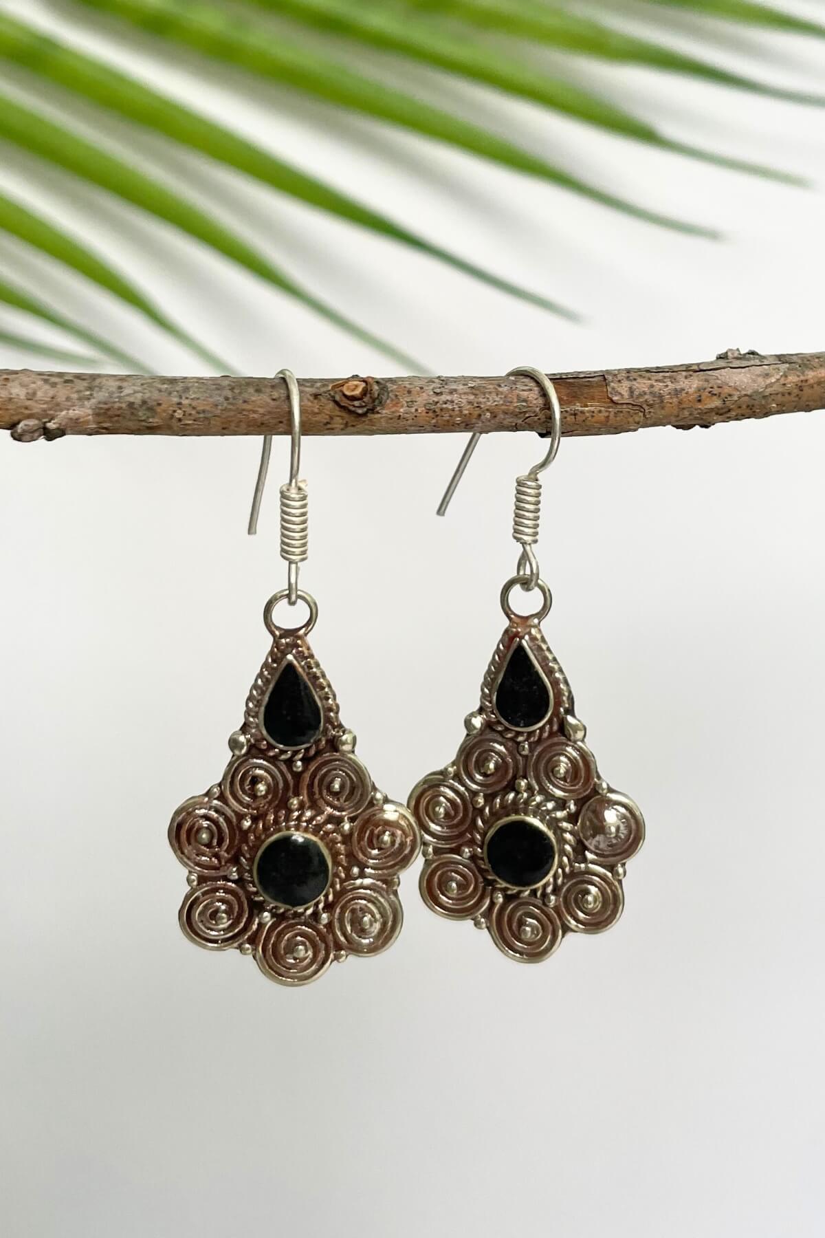 Surya Ethical Tibetan Earrings made in Nepal - Black Tirsa