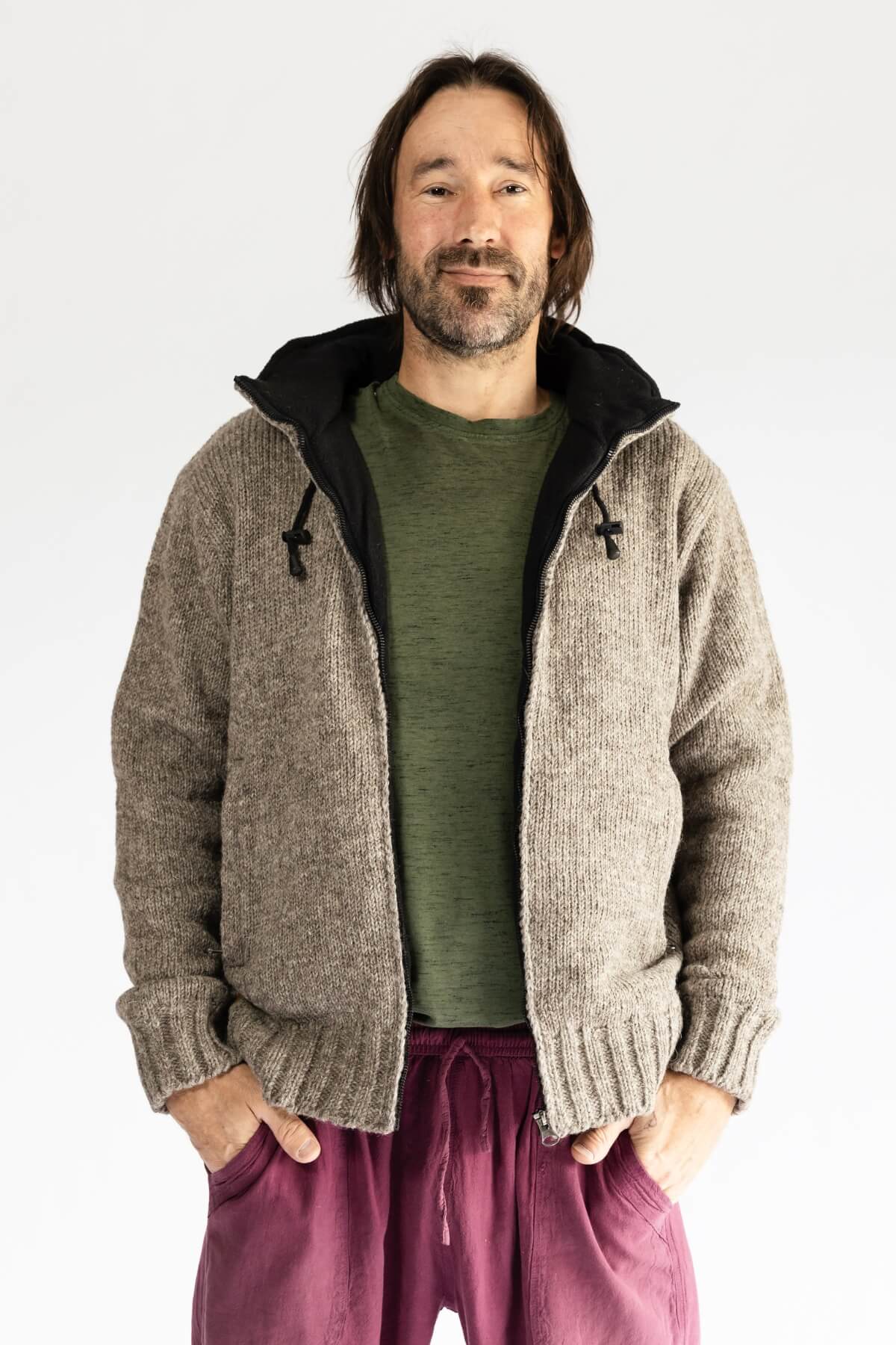 Surya Wool Jacket with Hood for Men - with two pockets